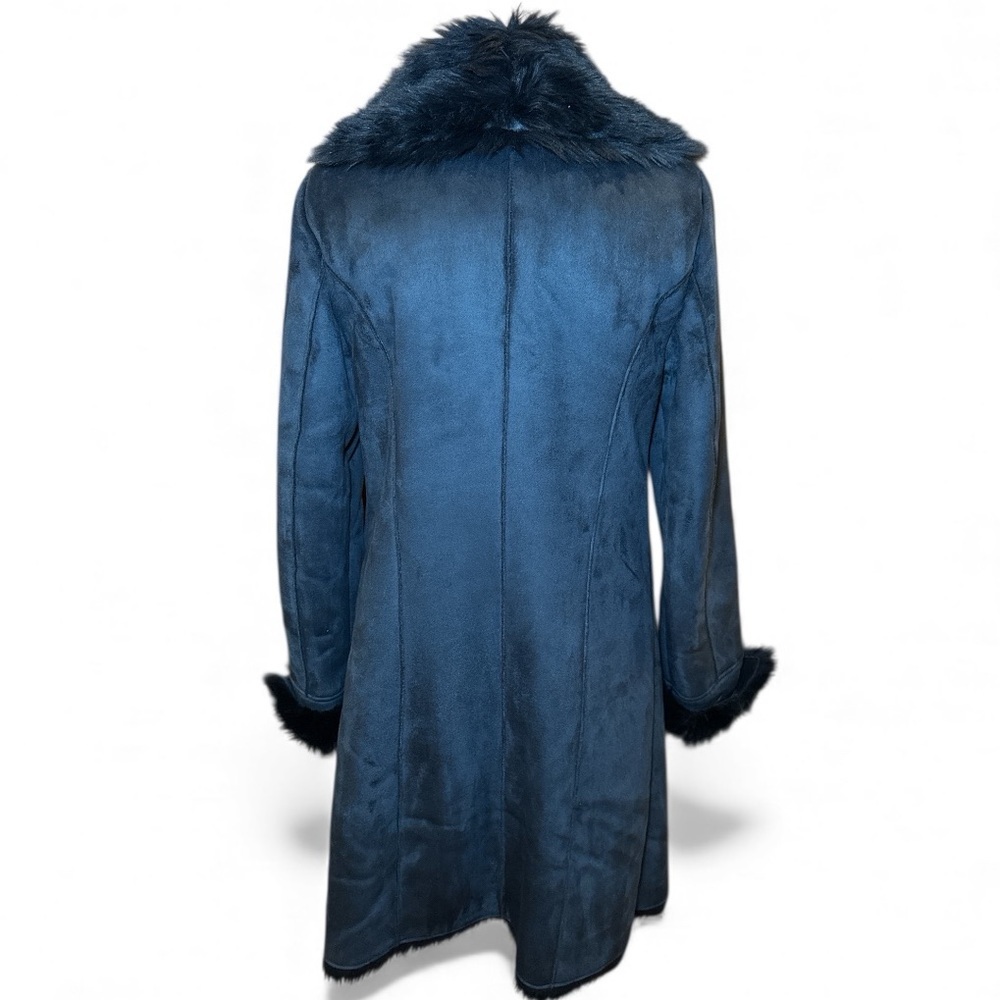 Donna Salyers Fabulous Furs Navy Cascading Faux Fur Coat Jacket XS Luxe Winter - Picture 7 of 16